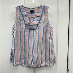 Talbots linen‎ sleeveless v neck lightweight rainbow stripe shirt women's small